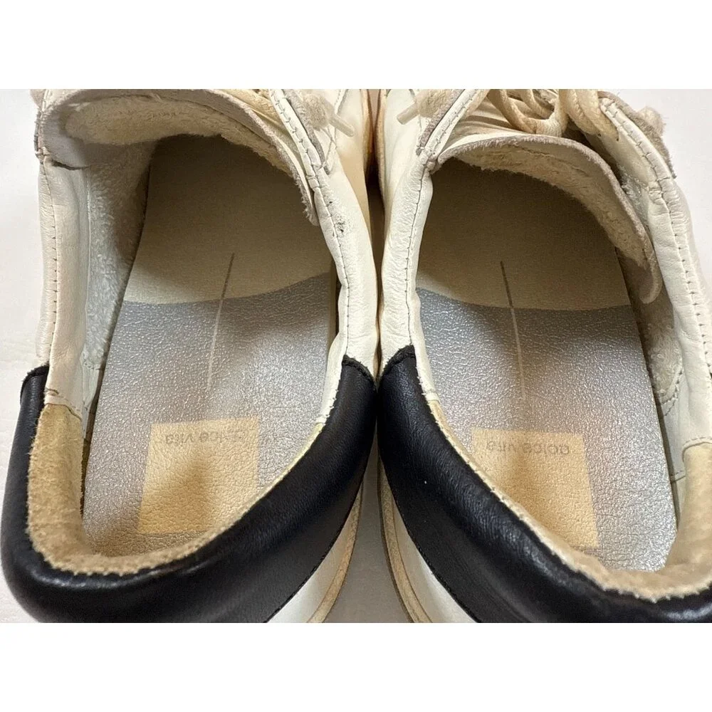 Dolce Vita Womens Leather Sneakers Black White Low Top Lace-Up 8.5